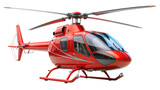 Shiny red luxury helicopter with silver accents and tinted windows isolated on a transparent background