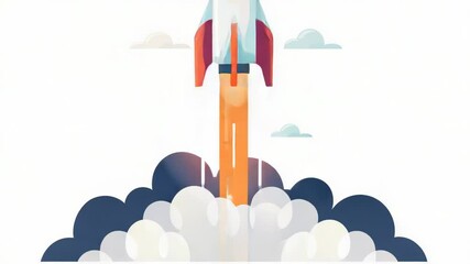 Poster - A rocket soaring through a cloudy blue sky
