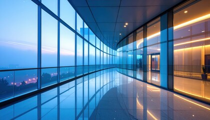 Poster - Misty Atrium with Neon Reflections at Dawn and Soft Light