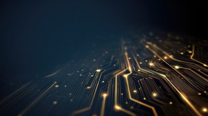 Leinwandbilder - Golden circuit board with glowing lines on dark background: futuristic technology design for digital innovation, data connectivity, and high - tech concepts