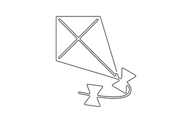 Fototapete - Kite continuous one line drawing of outline vector illustration, Vector Kite, Continuous one line drawing, Outline kite vector one line continuous drawing background. 