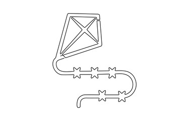 Fototapete - Kite continuous one line drawing of outline vector illustration, Vector Kite, Continuous one line drawing, Outline kite vector one line continuous drawing background. 