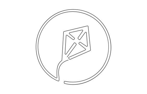 Kite continuous one line drawing of outline vector illustration, Vector Kite, Continuous one line drawing, Outline kite vector one line continuous drawing background. 