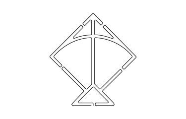 Fototapete - Kite continuous one line drawing of outline vector illustration, Vector Kite, Continuous one line drawing, Outline kite vector one line continuous drawing background. 