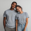 © agungmujtaba - Couple Wearing Light Gray T-Shirts for Mockup