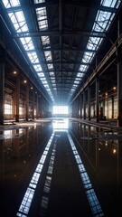 Poster - Post-Apocalyptic Warehouse with Glass Ceiling and Oil Puddles