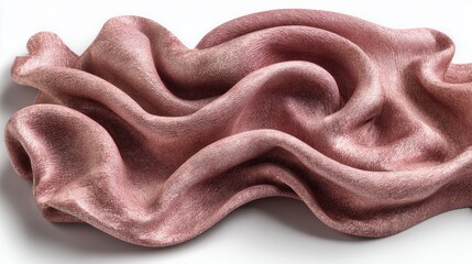 Poster - Elegant dusty rose fabric is artistically draped in soft folds, catching the light and creating a luxurious texture against a clean white background for design mockups