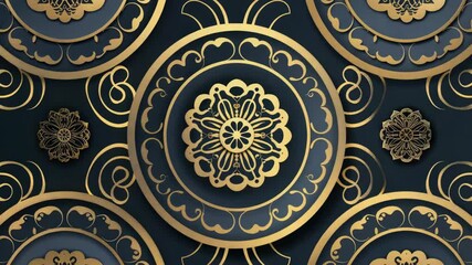 Poster - Blue and gold decorative wall with intricate designs, suitable for interior design or architectural projects