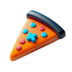 Poster - Stylized 3d slice of pizza with blue cross and pink and blue toppings isolated on transparent background