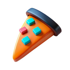 Poster - Stylized 3d slice of pizza with colorful square toppings isolated on transparent background