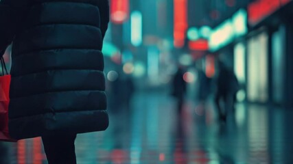 Aufkleber - A person carrying a red shopping bag in a busy mall, perfect for use in commercial or lifestyle images
