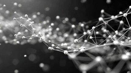 Poster - Abstract network visualization with glowing dots and lines connecting across a dark blue space for data transfer and artificial intelligence