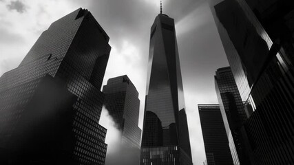 Poster - Black and white photography of urban architecture, ideal for use in designs related to cities, urban planning, or nostalgic themes