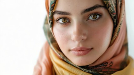 Aufkleber - A close-up of a woman wearing a headscarf, suitable for use in portraits or everyday scenes