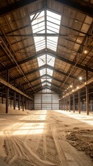Poster - Abandoned Warehouse with Broken Skylight and Sandstorm Effects