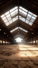 Poster - Light Streaming Through Skylight in Abandoned Warehouse with Dust