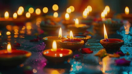 Poster - A collection of lit candles placed on a table, ideal for use as decorative elements or in photography settings