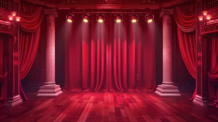 Aufkleber - A dramatic stage setting with red curtains and lights, suitable for theater performances or concerts