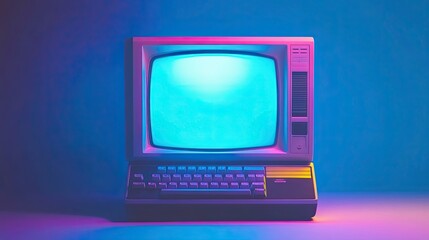 Leinwandbilder - Retro computer with vibrant neon lighting.
