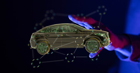 Poster - Futuristic car design concept.  Innovative technology and digital transformation in the automotive industry.