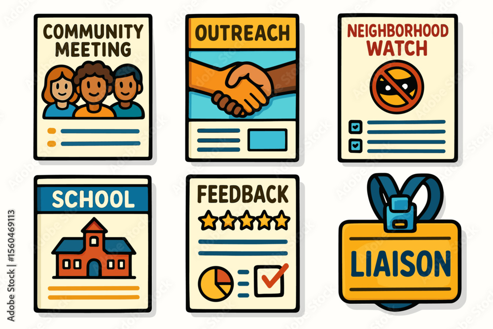 Outreach Event Sticker Community event posters with symbols and text for outreach programs ...