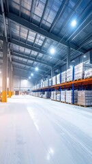 Poster - Snowy Warehouse Interior with Glass Ceiling and Laser Scanners