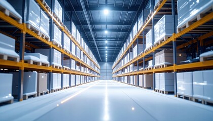 Poster - Snowy Warehouse with Laser Scanners and Sparkling Wires in Spotlight