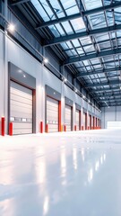 Poster - Massive Snowy Warehouse with Glass Ceiling and Red Emergency Lights
