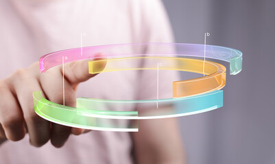 Poster - Person interacting with a colorful 3D data visualization.  Modern technology concept.