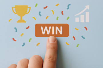 Poster - A pressing a button symbolizes achievement success and growth in a competitive setting