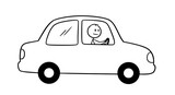 Cartoon stick figure driving car illustration vector graphic design transportation auto vehicle drawing on transparent background
