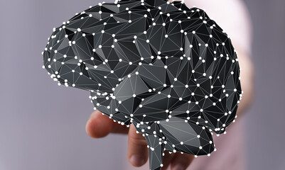 Poster - Digital brain model, neural network, AI, technology, connection, innovation, future, concept, data, science, intelligence, network, mind, creative.