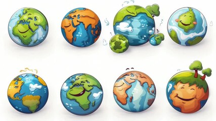 Poster - Collection of globe designs with varied facial expressions for use in educational, humorous, or creative projects