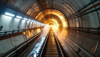 Poster - Glowing Tunnel with Water Splashes and High Angle Perspective