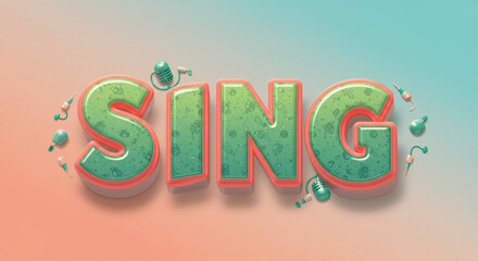 Fototapete - Vibrant 3D Text Effect Sing -  Fun, Playful Typography Design