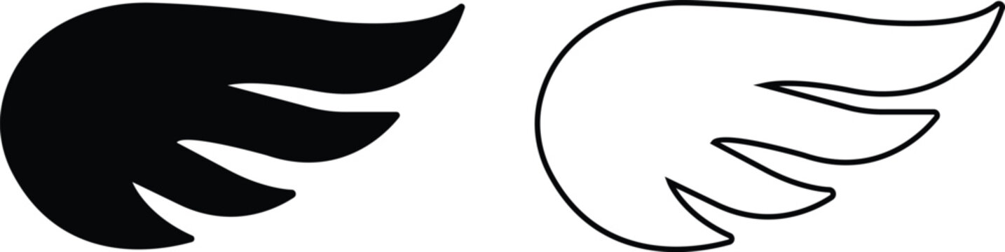 Wing icon set, wing logo designs. Various artistic bird, angel, bat, eagle, and minimalist wing vector collection isolated on transparent for branding, tattoos, emblems, or fantasy design projects.