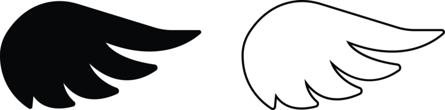 Wing icon set, wing logo designs. Various artistic bird, angel, bat, eagle, and minimalist wing vector collection isolated on transparent for branding, tattoos, emblems, or fantasy design projects.