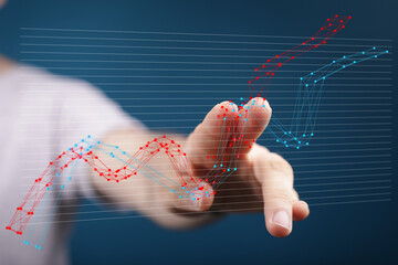 Poster - Stock photo of a hand interacting with a graph showing business growth. Perfect for presentations or reports.