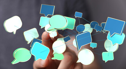 Poster - Seamless communication.  A network of interconnected messages symbolizes global connection and instant communication.