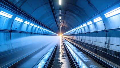 Poster - Dramatic Blue Tunnel with Light and Reflections at Twilight