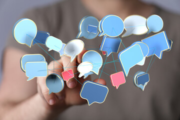 Poster - Abstract image of interconnected speech bubbles, symbolizing global communication and networking.