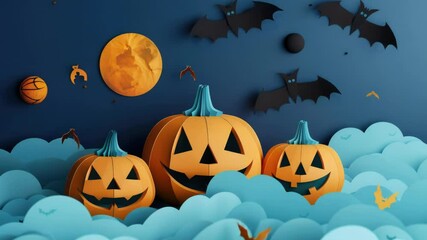 Aufkleber - A group of pumpkins perched on a pile of clouds, a whimsical and imaginative scene