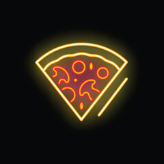 Poster - Bright neon sign showing a slice of delicious pizza, perfect for dark and moody food photography projects