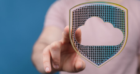 Poster - Image depicting secure cloud technology, data protection, and cybersecurity.
