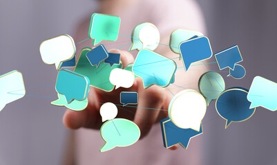 Poster - Abstract image of interconnected speech bubbles, symbolizing global communication and social networking.