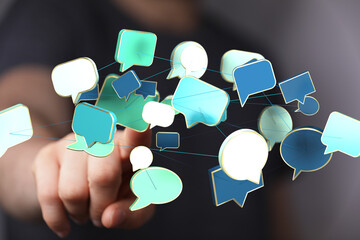 Poster - Abstract image of interconnected speech bubbles, representing global communication and networking.