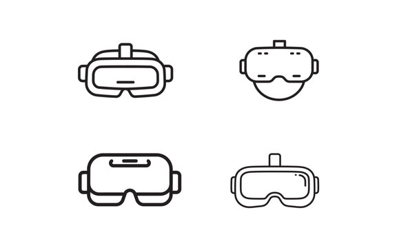 Vector Art Featuring Four Different Designs of VR Headsets Showcasing Modern Technology for Gaming and Virtual Experiences