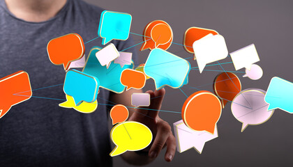 Poster - Abstract image of interconnected speech bubbles, symbolizing global communication and networking.
