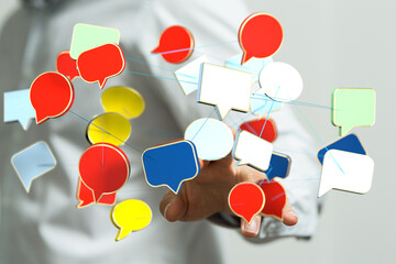 Poster - Abstract image of interconnected speech bubbles symbolizing global communication and networking.