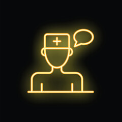 Poster - Neon sign of a doctor wearing a cap with a cross, giving advice with a speech bubble